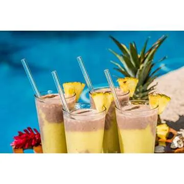 Hummingbird Glass Straws Clear Straight 9" x 9.5 mm Made With Pride In The USA - Perfect Reusable Straw For Smoothies, Tea, Juice, Water, Essential Oils - 4 Pack With Cleaning Brush