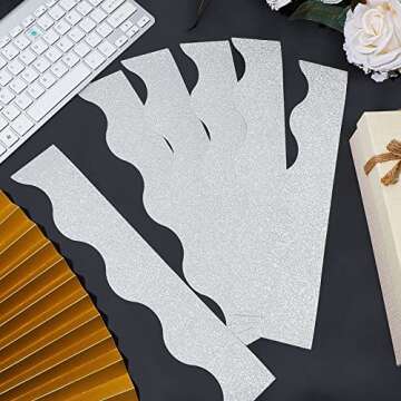 Spakon 55.8 Feet Bulletin Board Border Glitter Scalloped Borders Decorative Bulletin Board Trim Poster Decoration Strips(Glitter Silver)