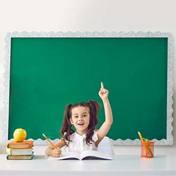 Spakon 55.8 Feet Bulletin Board Border Glitter Scalloped Borders Decorative Bulletin Board Trim Poster Decoration Strips(Glitter Silver)