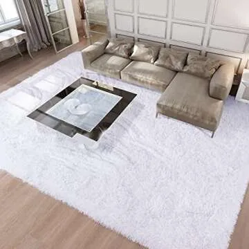 Merelax Soft Modern Indoor Large Shaggy Rug for Livingroom Bedroom Dorm Kids Room Home Decorative, Non-Slip Plush Fluffy Furry Fur Area Rugs Comfy Nursery Accent Floor Carpet 8x10 Feet, White