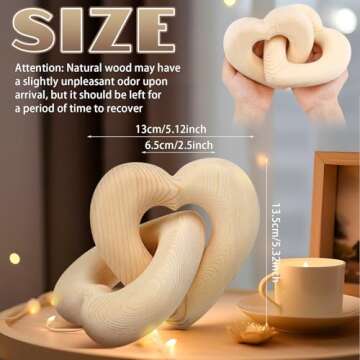 Colingmill Valentine's Day Wooden Heart Decor Boho Linked Hearts Decor Couple Gifts Interlocking Wooden Hearts Shelf Decor Aesthetic Farmhouse Decor Natural Wood Knot Chain Link Decor(Wood Grain)