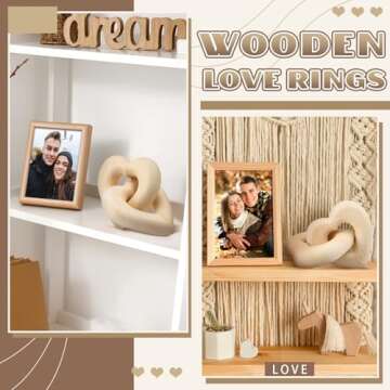Colingmill Valentine's Day Wooden Heart Decor Boho Linked Hearts Decor Couple Gifts Interlocking Wooden Hearts Shelf Decor Aesthetic Farmhouse Decor Natural Wood Knot Chain Link Decor(Wood Grain)