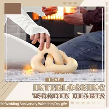 Colingmill Valentine's Day Wooden Heart Decor Boho Linked Hearts Decor Couple Gifts Interlocking Wooden Hearts Shelf Decor Aesthetic Farmhouse Decor Natural Wood Knot Chain Link Decor(Wood Grain)