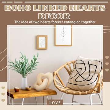 Colingmill Valentine's Day Wooden Heart Decor Boho Linked Hearts Decor Couple Gifts Interlocking Wooden Hearts Shelf Decor Aesthetic Farmhouse Decor Natural Wood Knot Chain Link Decor(Wood Grain)