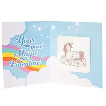 Set of 24 Valentines Cards for Kids Classroom - Valentine's Day Unicorn & Dragon Temporary Tattoos for Kids School - Each Valentines Gift Includes a Tattoo & Card for Boys Girls Classroom Exchange