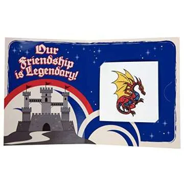 Set of 24 Valentines Cards for Kids Classroom - Valentine's Day Unicorn & Dragon Temporary Tattoos for Kids School - Each Valentines Gift Includes a Tattoo & Card for Boys Girls Classroom Exchange