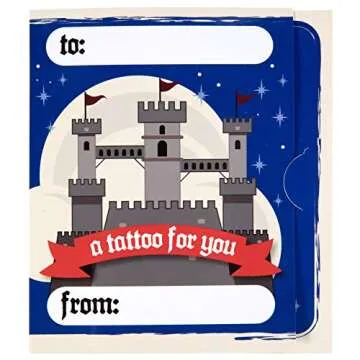 Set of 24 Valentines Cards for Kids Classroom - Valentine's Day Unicorn & Dragon Temporary Tattoos for Kids School - Each Valentines Gift Includes a Tattoo & Card for Boys Girls Classroom Exchange