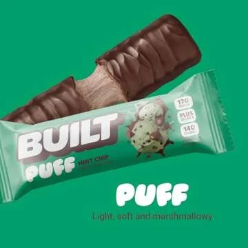 Built Bar, Puff Protein Bars, Mint Chip Puff, 17g Protein Snacks, On-The-Go Bars, Only 140 Calories, 6g Sugar, Collagen, Gluten Free, 12 Count