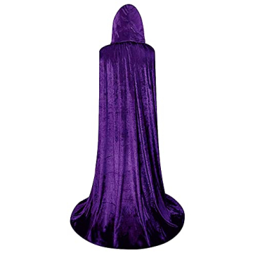 LHJ Purple Velvet Hooded Cloak for Halloween Costumes