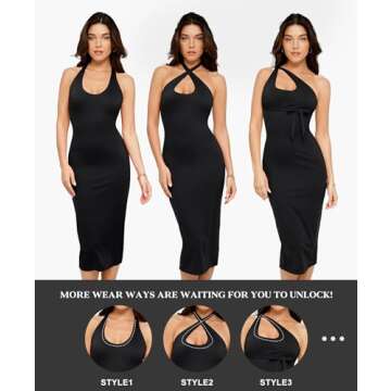 Popilush Shapewear Dress Halter Black Summer Dress Bandage Casual Club Night Going Out Dress for Wom...