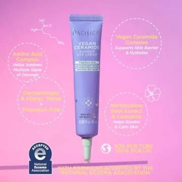 Pacifica Beauty Vegan Ceramide Barrier Eye Cream, Skincare, Undereye Treatment, Skin Barrier Repair, Fragrance Free, Under Eye Cream, For Dry and Sensitive Skin, Skin Care, 0.50 fl oz (1 Count)