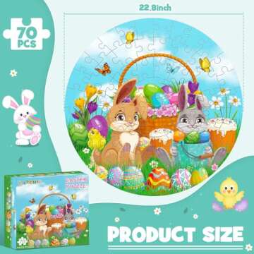 Easter Puzzles for Kids Ages 4-8, 70 Pieces Easter Floor Puzzles, Large Round Jigsaw Puzzles for Kid...