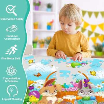 Easter Puzzles for Kids Ages 4-8, 70 Pieces Easter Floor Puzzles, Large Round Jigsaw Puzzles for Kids Ages 3-5, Bunny Puzzles Educational Easter Gifts for Toddler