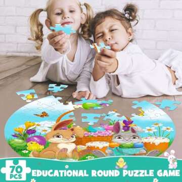 Easter Puzzles for Kids Ages 4-8, 70 Pieces Easter Floor Puzzles, Large Round Jigsaw Puzzles for Kids Ages 3-5, Bunny Puzzles Educational Easter Gifts for Toddler