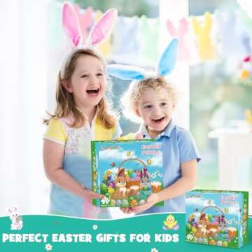 Easter Puzzles for Kids Ages 4-8, 70 Pieces Easter Floor Puzzles, Large Round Jigsaw Puzzles for Kids Ages 3-5, Bunny Puzzles Educational Easter Gifts for Toddler