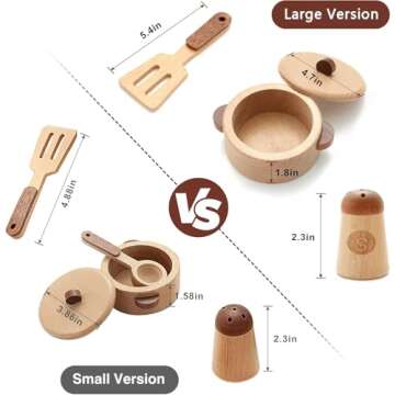 WHOHOLL Play Kitchen Accessories, Wooden Kitchen Sets for Kids, Toy Pots and Pans for Kids Kitchen, Toddler Cooking Toys for Kids Ages 3-5, Montessori Kitchen Tools for Boys Girls Gifts (Large)
