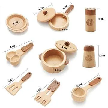 WHOHOLL Play Kitchen Accessories, Wooden Kitchen Sets for Kids, Toy Pots and Pans for Kids Kitchen, Toddler Cooking Toys for Kids Ages 3-5, Montessori Kitchen Tools for Boys Girls Gifts (Large)