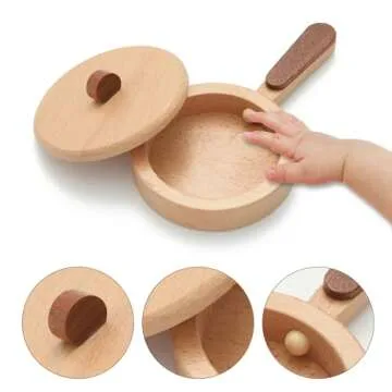 WHOHOLL Play Kitchen Accessories, Wooden Kitchen Sets for Kids, Toy Pots and Pans for Kids Kitchen, Toddler Cooking Toys for Kids Ages 3-5, Montessori Kitchen Tools for Boys Girls Gifts (Large)