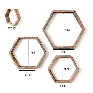 BARNWOODUSA Hexagon Floating Shelves Set of 3 Rustic Farmhouse Reclaimed Wood Honeycomb Shelves Wall Hanging Octagon Naturally Weathered Gray