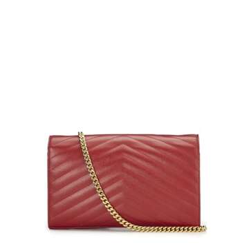 Yves Saint Laurent, Pre-Loved Red Grainy Leather Wallet On Chain (WOC), Red
