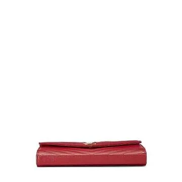 Yves Saint Laurent, Pre-Loved Red Grainy Leather Wallet On Chain (WOC), Red