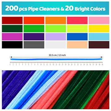200pcs 20colors, Pipe Cleaners, Chenille Stems, Pipe Cleaners for Crafts, Pipe Cleaner Crafts, Art a...