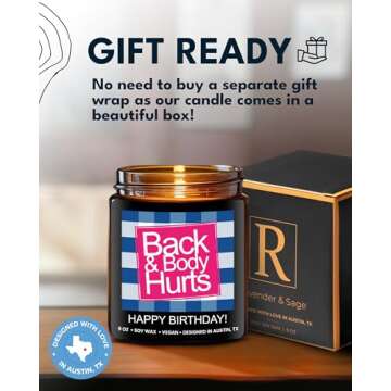 Funny Happy Birthday Candle, Birthday Gifts for Women, Happy Birthday Gifts for Women & Men, Birthday Gift Ideas for 30th, 40th, 50th and 60th Birthday, Back and Body Hurts Candle