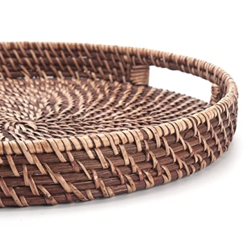 Round Rattan Serving Tray with Handles for Home Decor