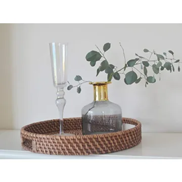 Round Rattan Serving Tray with Handles for Home Decor