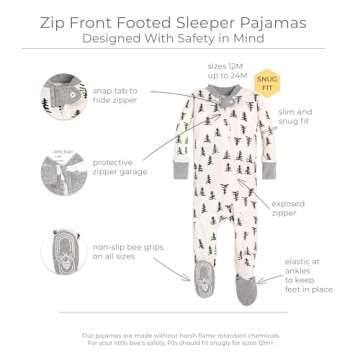 Burt's Bees Baby Baby Boys Pajamas, Zip-front Non-slip Footed Pjs, Organic Cotton and Toddler Sleepe...
