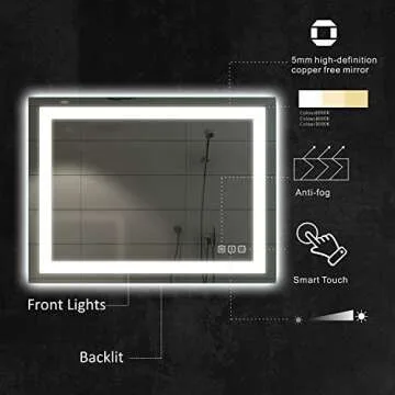 Amorho LED Bathroom Mirror 40"X32" with Front and Backlit, Stepless Dimmable Wall Mirrors with Anti-...