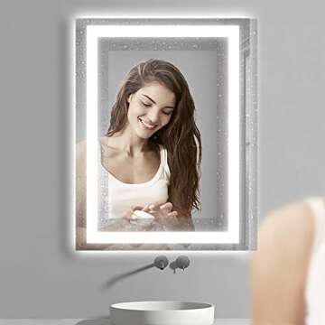 Amorho LED Bathroom Mirror 40"X32" with Front and Backlit, Stepless Dimmable Wall Mirrors with Anti-Fog, Shatter-Proof, Memory, 3 Colors, Double LED Vanity Mirror (Horizontal/Vertical)