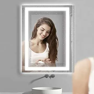 Amorho LED Bathroom Mirror 40"X32" with Front and Backlit, Stepless Dimmable Wall Mirrors with Anti-Fog, Shatter-Proof, Memory, 3 Colors, Double LED Vanity Mirror (Horizontal/Vertical)
