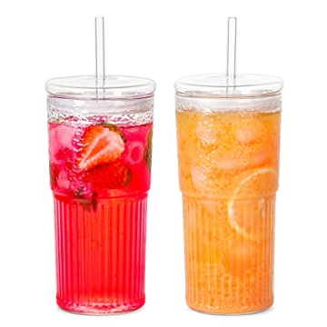 QWEZXO 20OZ Glass Tumbler with Lid and Straw BPA-Free