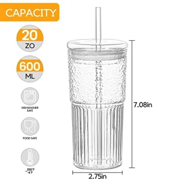 QWEZXO 20OZ Glass Tumbler with Lid and Straw BPA-Free