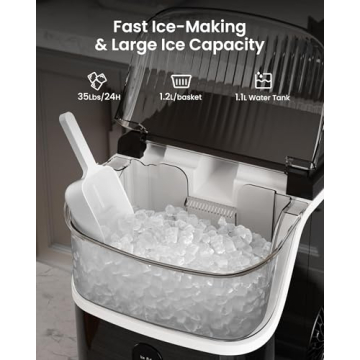 Kismile Nugget Ice Maker Countertop - 35Lbs/24H, Self-Cleaning, Chewable Ice Maker