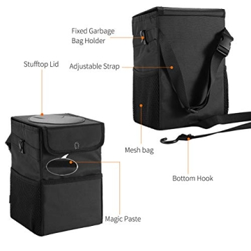 A AUESNY Waterproof Car Trash Can with Lid & Pockets