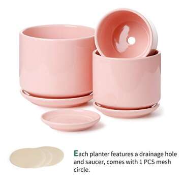 POTEY Planters Pots for Plants Indoor - 4+5.5+6.5 Inch Ceramic Planters Bonsai Container with Drainage Holes & Removable Saucers 055704, Plants Not Included