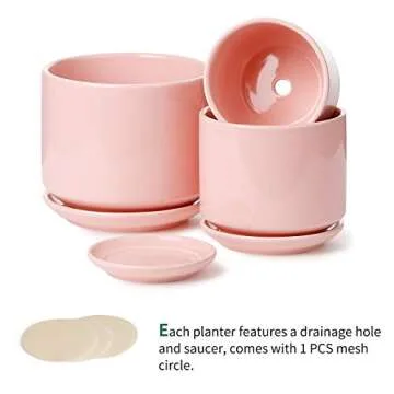 POTEY Planters Pots for Plants Indoor - 4+5.5+6.5 Inch Ceramic Planters Bonsai Container with Drainage Holes & Removable Saucers 055704, Plants Not Included