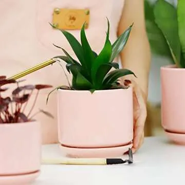 POTEY Planters Pots for Plants Indoor - 4+5.5+6.5 Inch Ceramic Planters Bonsai Container with Drainage Holes & Removable Saucers 055704, Plants Not Included