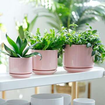 POTEY Planters Pots for Plants Indoor - 4+5.5+6.5 Inch Ceramic Planters Bonsai Container with Drainage Holes & Removable Saucers 055704, Plants Not Included