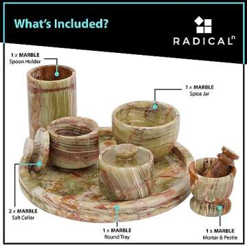 Radicaln Marble Tray with Accessories Green Onyx 10" Inch Handmade Food Tray for Dining Room Décor, Coffee Table Decor, Kitchen Table Décor - Round Tray Bathroom Countertop Organizer