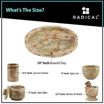 Radicaln Marble Tray with Accessories Green Onyx 10" Inch Handmade Food Tray for Dining Room Décor, Coffee Table Decor, Kitchen Table Décor - Round Tray Bathroom Countertop Organizer
