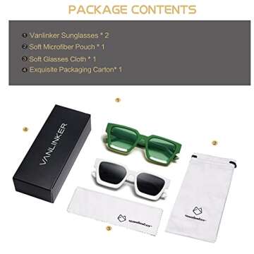 VANLINKER Thick Square Sunglasses for Men Women Retro Chunky Rectangle Shades UV400 Protection VL9731 Green + White