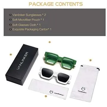 VANLINKER Thick Square Sunglasses for Men Women Retro Chunky Rectangle Shades UV400 Protection VL9731 Green + White