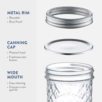 Paksh Novelty Mason Jars 16 oz - 6-Pack Quilted Wide Mouth Glass Jars with Lid & Seal Bands - Airtig...