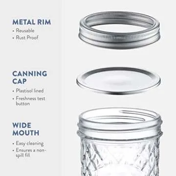 Paksh Novelty Mason Jars 16 oz - 6-Pack Quilted Wide Mouth Glass Jars with Lid & Seal Bands - Airtig...