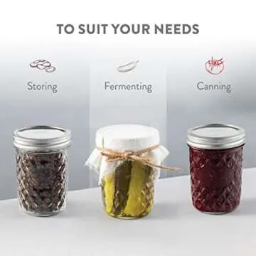 Paksh Novelty Mason Jars 16 oz - 6-Pack Quilted Wide Mouth Glass Jars with Lid & Seal Bands - Airtight Container for Pickling, Canning, Candles, Home Decor, Overnight Oats, Fruit Preserves