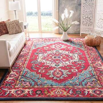 SAFAVIEH Monaco Collection Accent Rug - 2'2" x 4', Red & Turquoise, Boho Oriental Medallion Design, ...