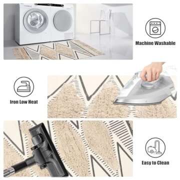 LEEVAN Boho Runner Rug 2.3'x5.3 Tufted Geometric Farmhouse Hallway Rugs with Tassels Washable Woven Tribal Diamond Throw Accent Rug Doormat for Kitchen Sink/Living Room/Bedroom